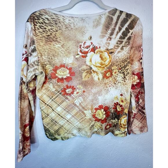 Vtg Y2K Lapis Large Floral Animal Print Boho Jeweled Top - Picture 4 of 6